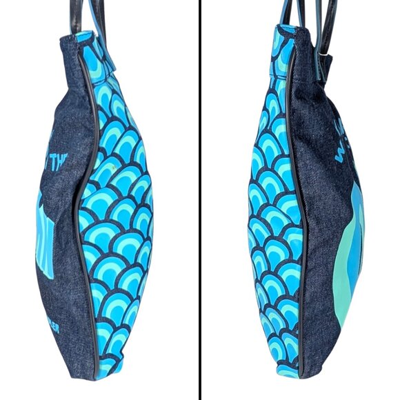 Jonathan Adler NWT Denim Caribbean Why Be In The Office Ocean Printed Tote Bag - Picture 4 of 10
